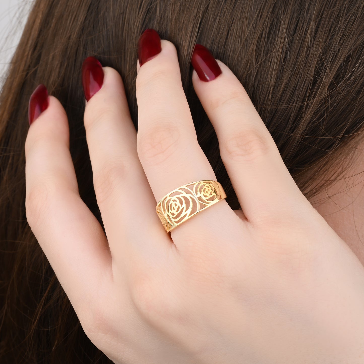 Floral Rose Design Ring in 14K Gold