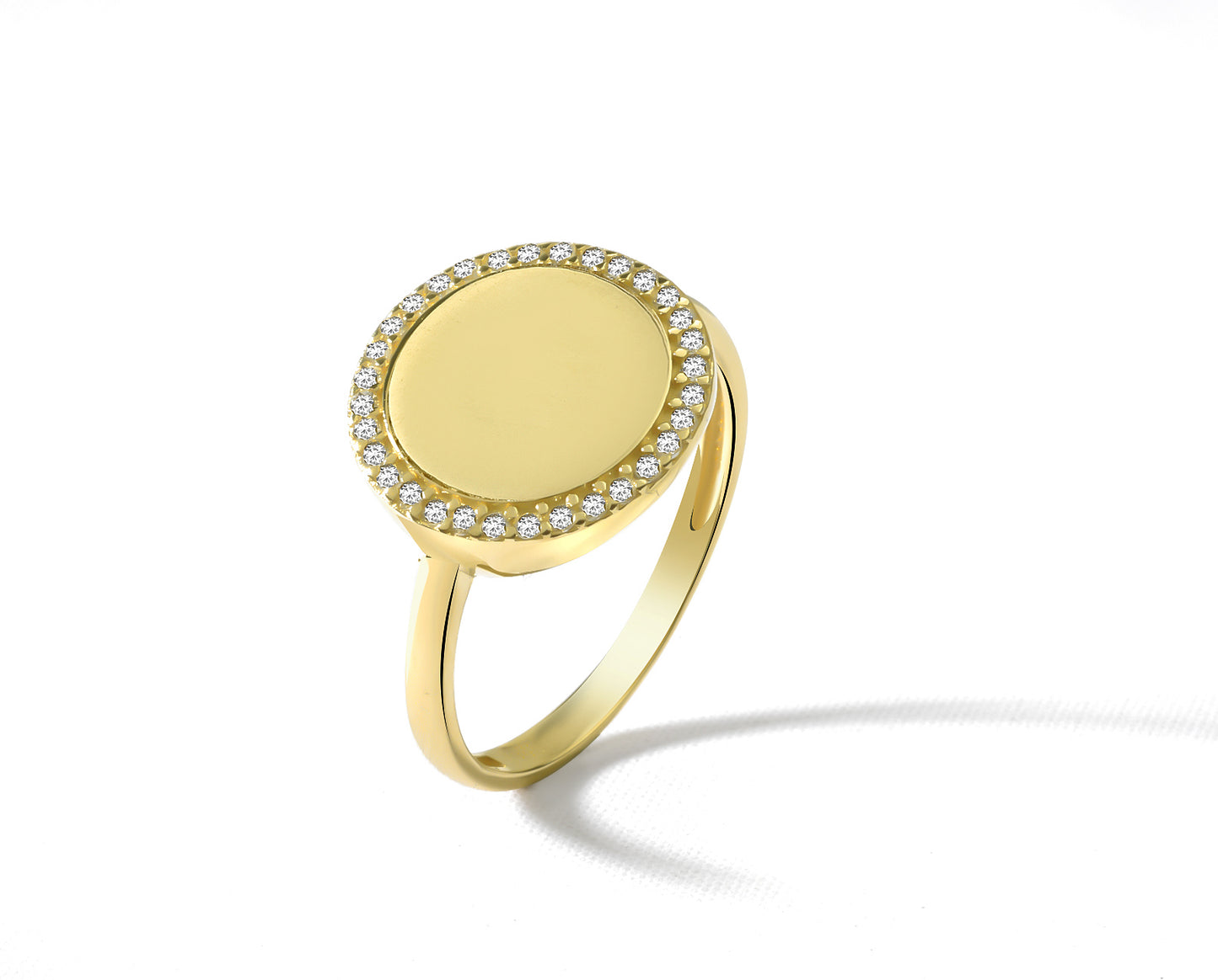 14K Yellow Gold Zirconia Halo Signet Ring
