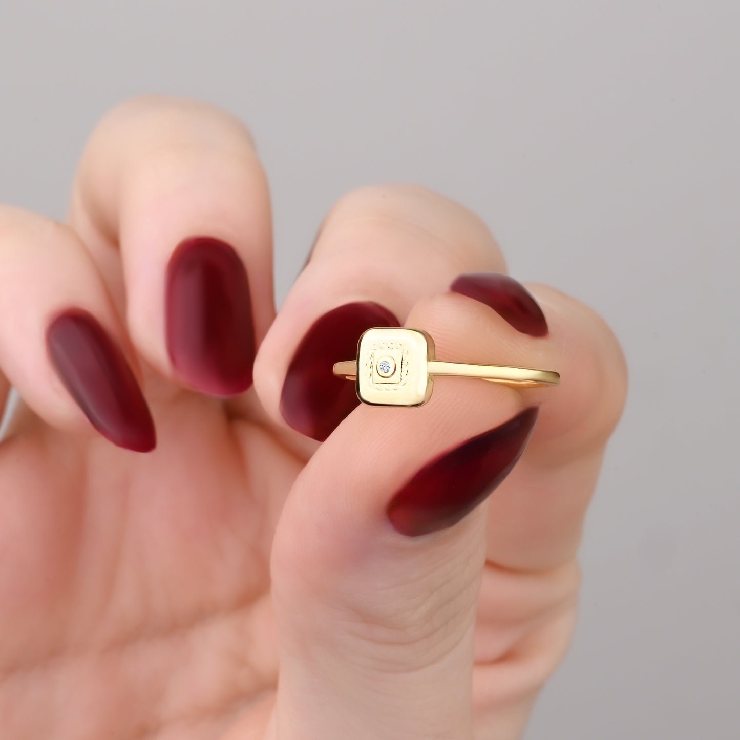 14K Yellow Gold Square Cubic Zirconia Accent Signet Ring