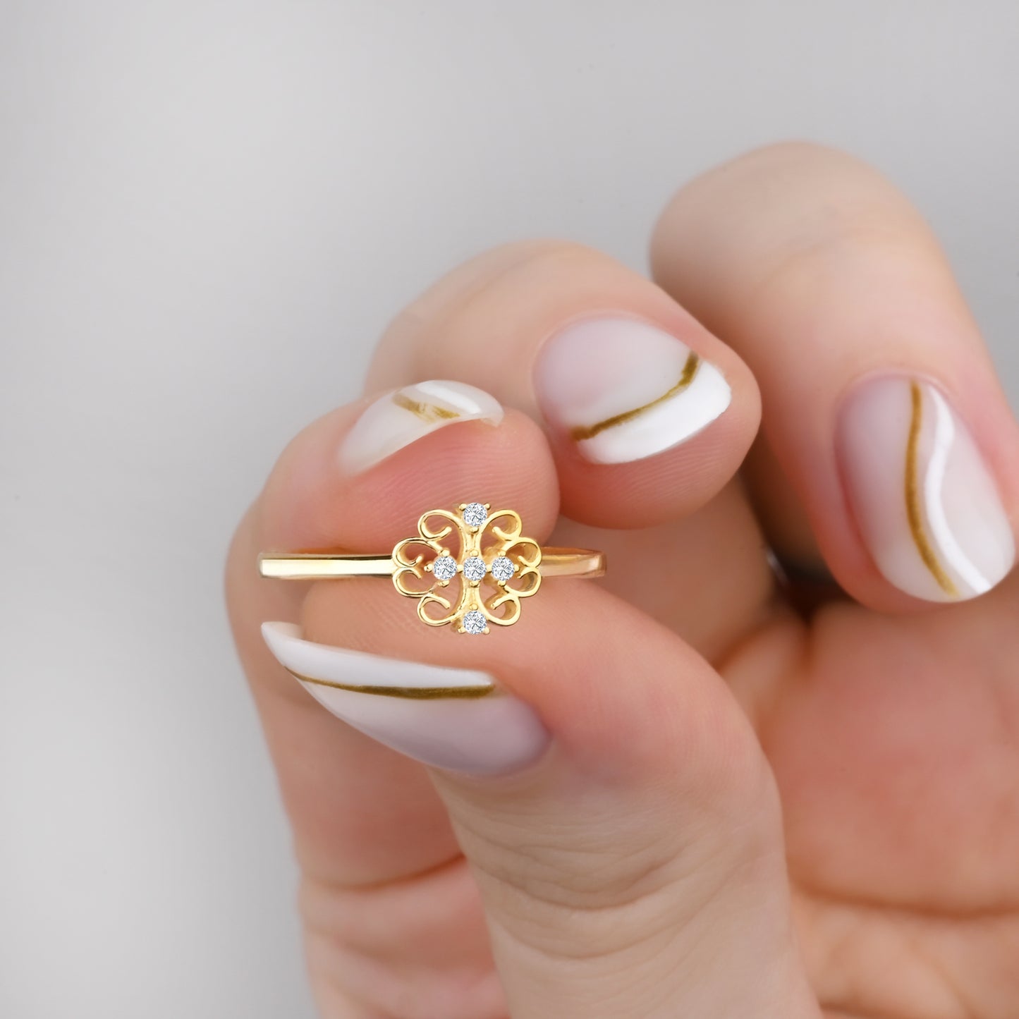 Floral CZ Ring in 14K Gold