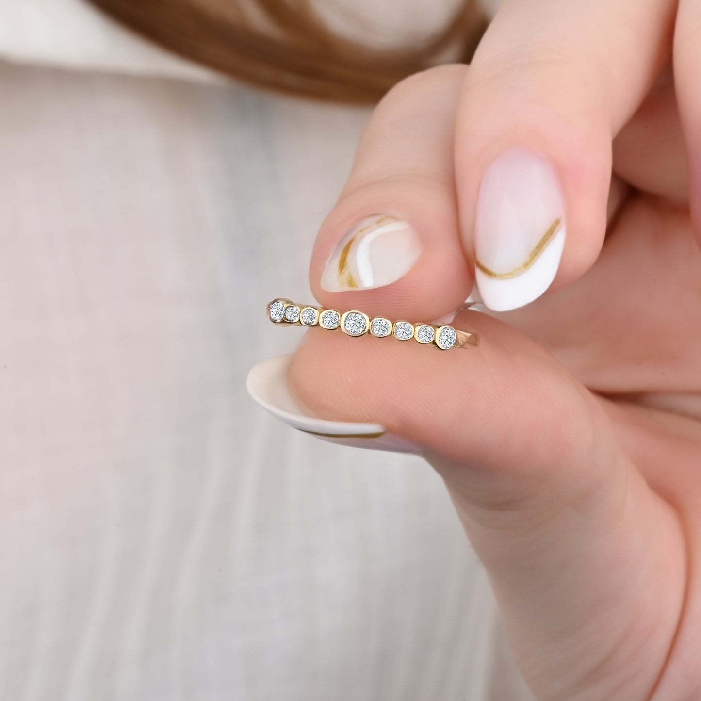 Half CZ Band Ring in 14K Gold
