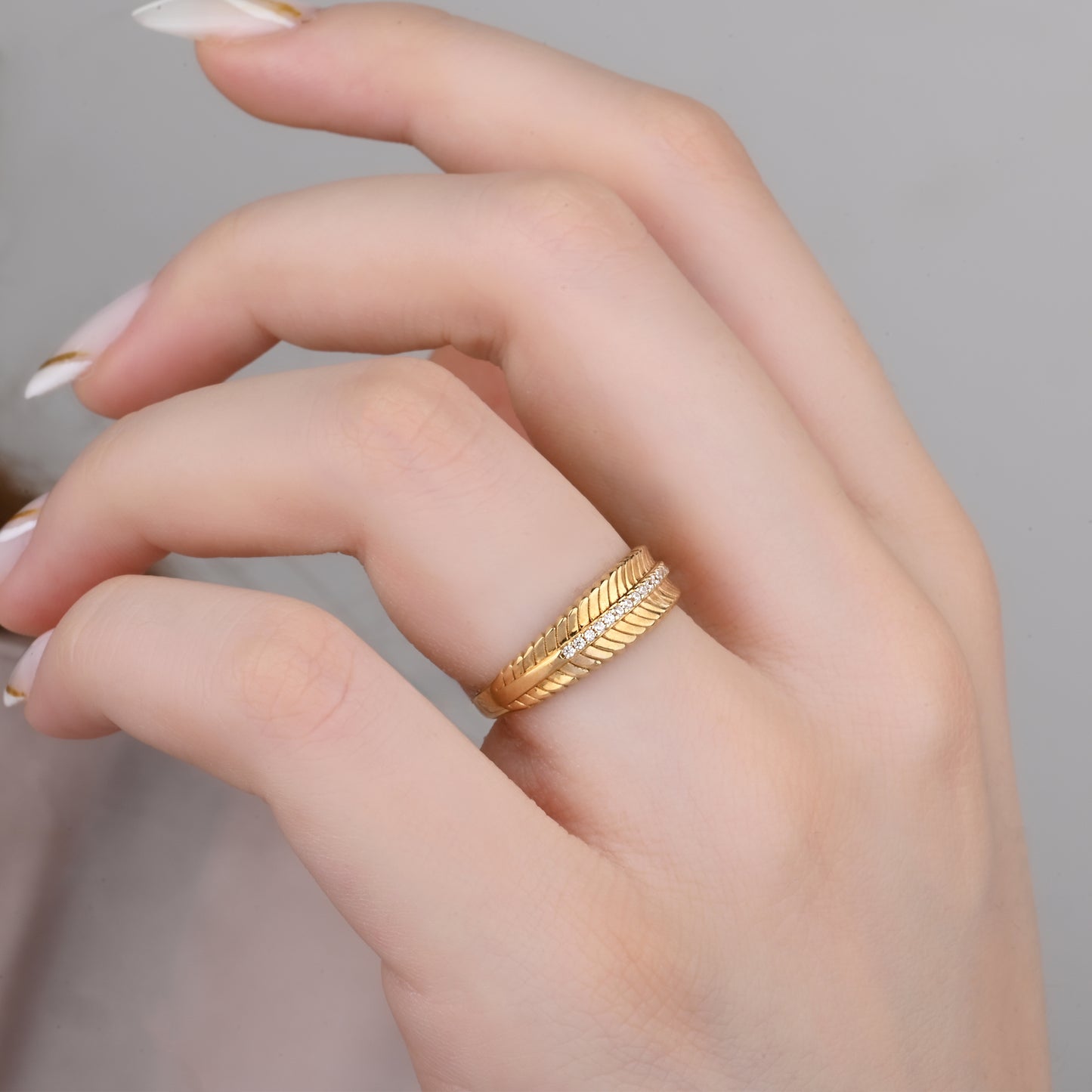 Textured Band CZ Ring in 14K Gold
