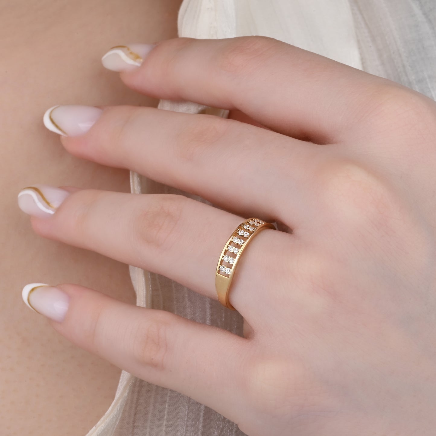 Rail CZ Band 14K Gold Ring