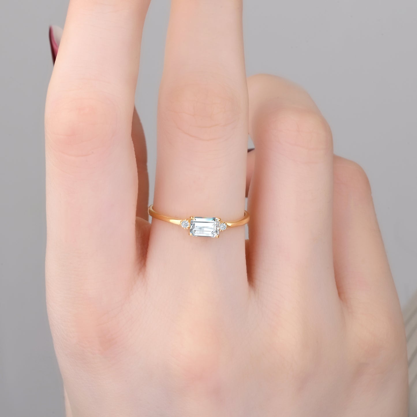 Solitaire CZ Accent Ring in 14K Gold