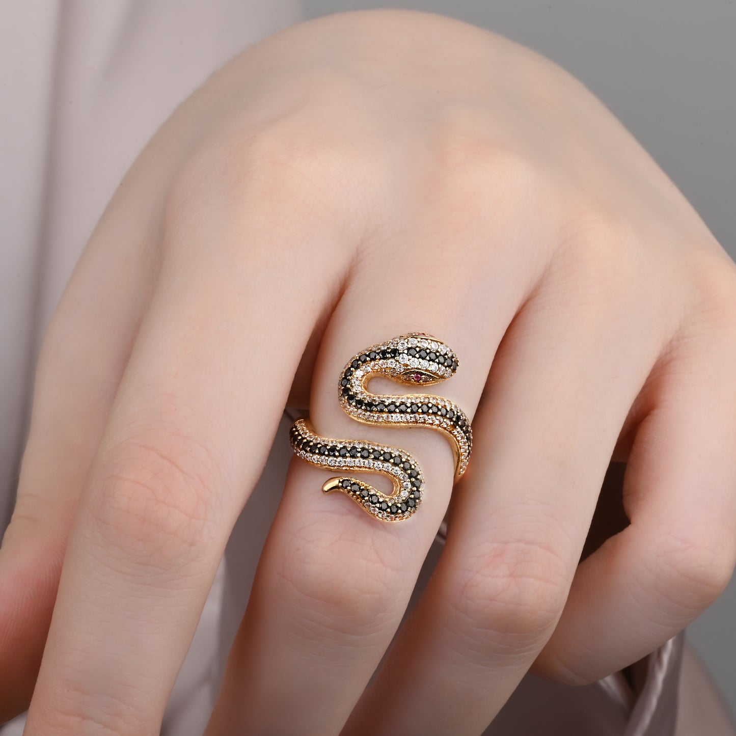 Serpentine Snake Pave CZ Ring in 14K Gold