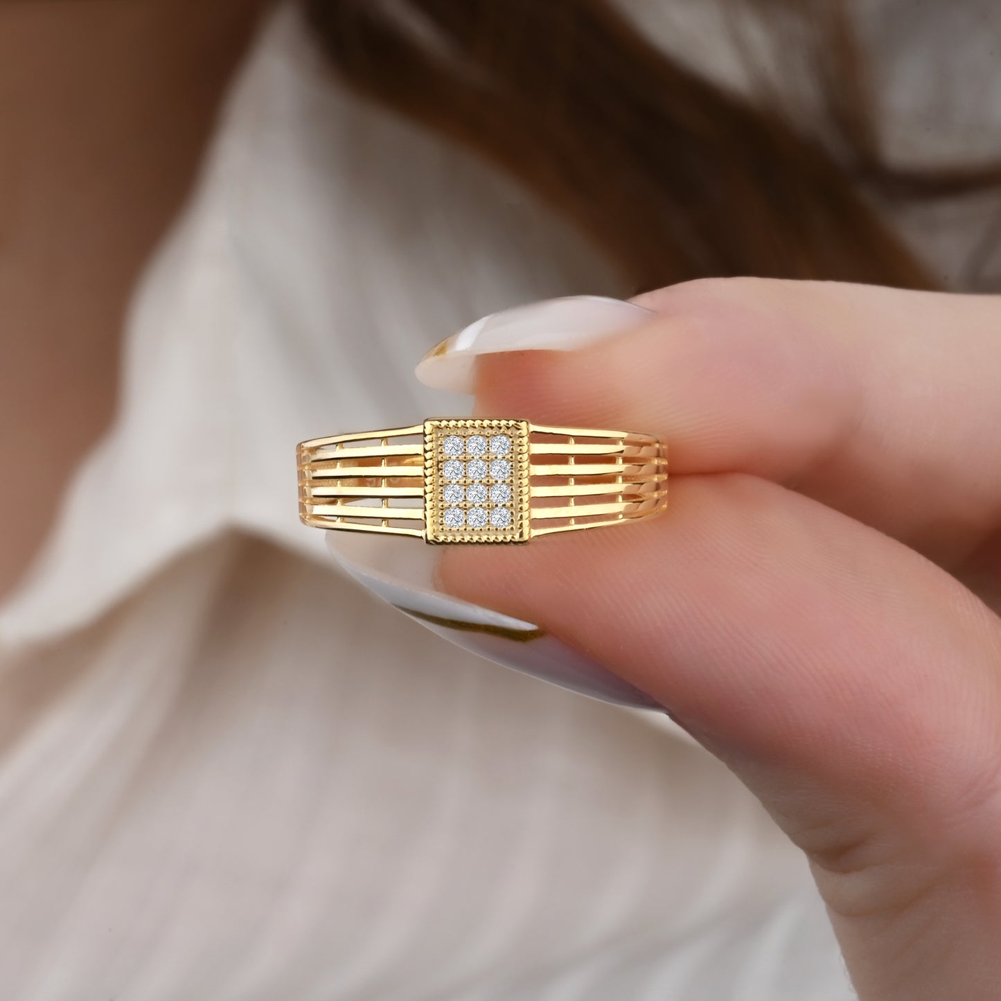 Vintage Rope CZ Ring in 14K Gold