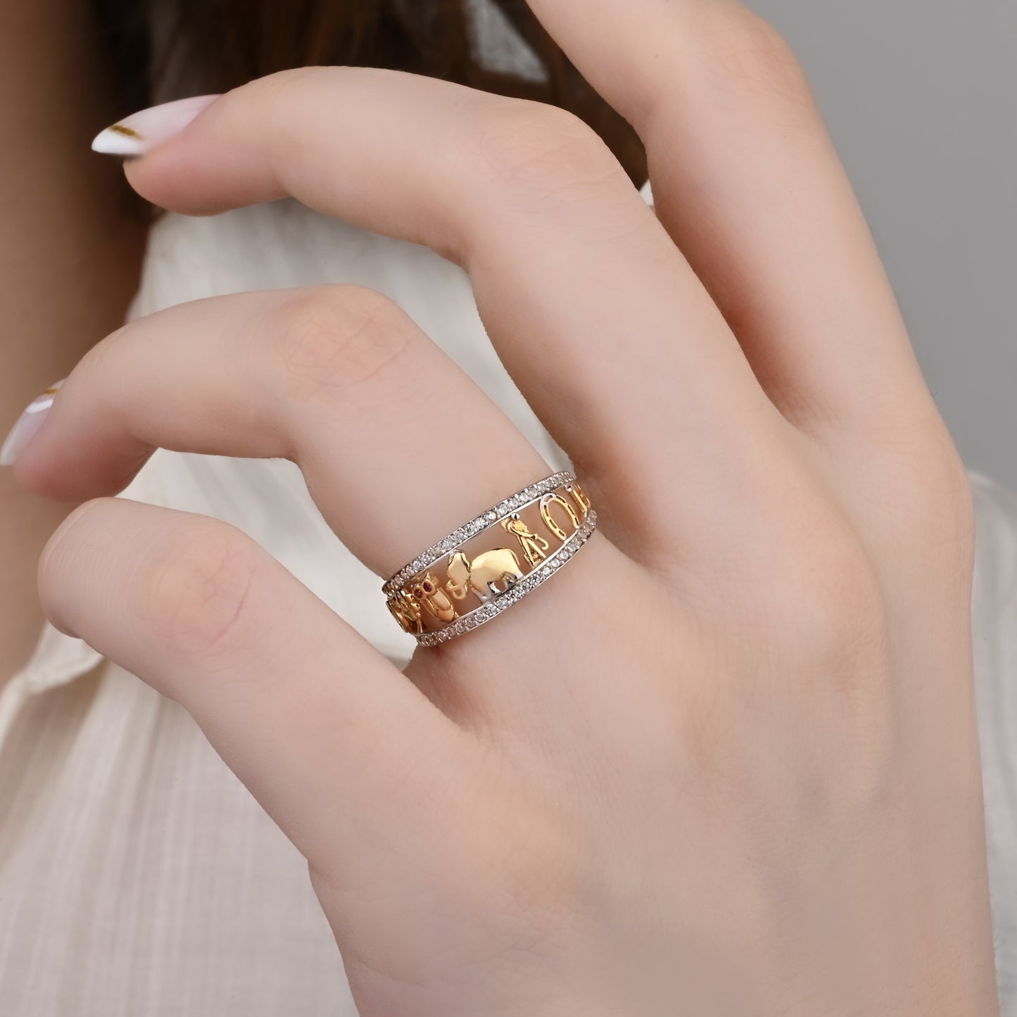 CZ-Accented Animal Motif Ring in 14K Gold