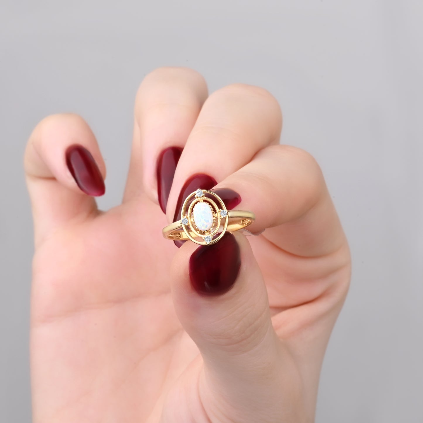 CZ Halo Opal 14K Gold Ring