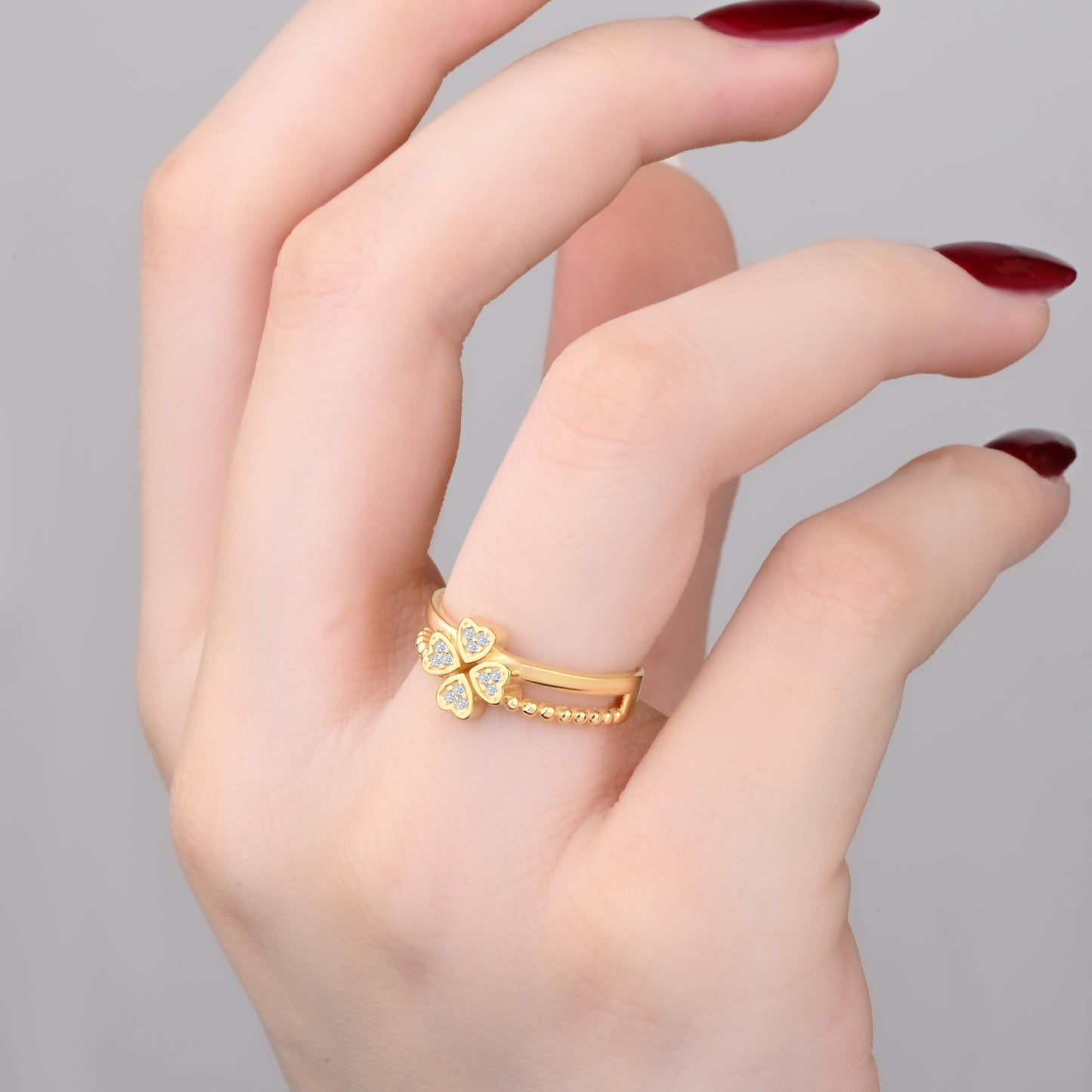 Floral CZ Accented Ring in 14K Gold