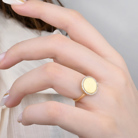 14K Yellow Gold Zirconia Halo Signet Ring