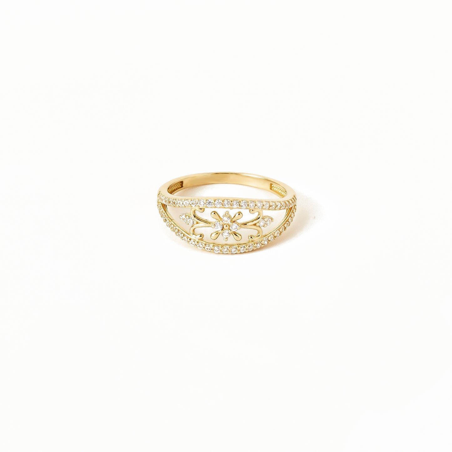 Floral CZ Vintage Ring in 14K Gold