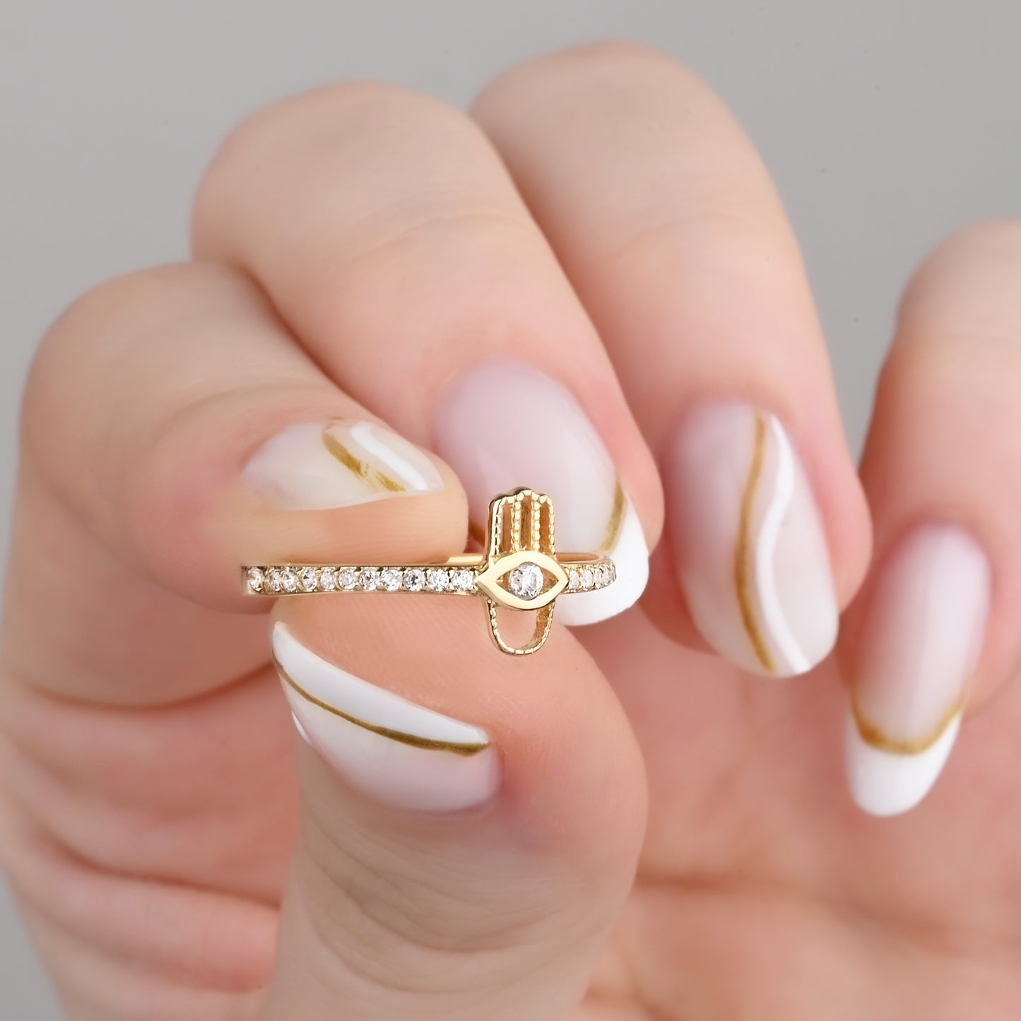 Hamsa Pave CZ 14K Gold Ring