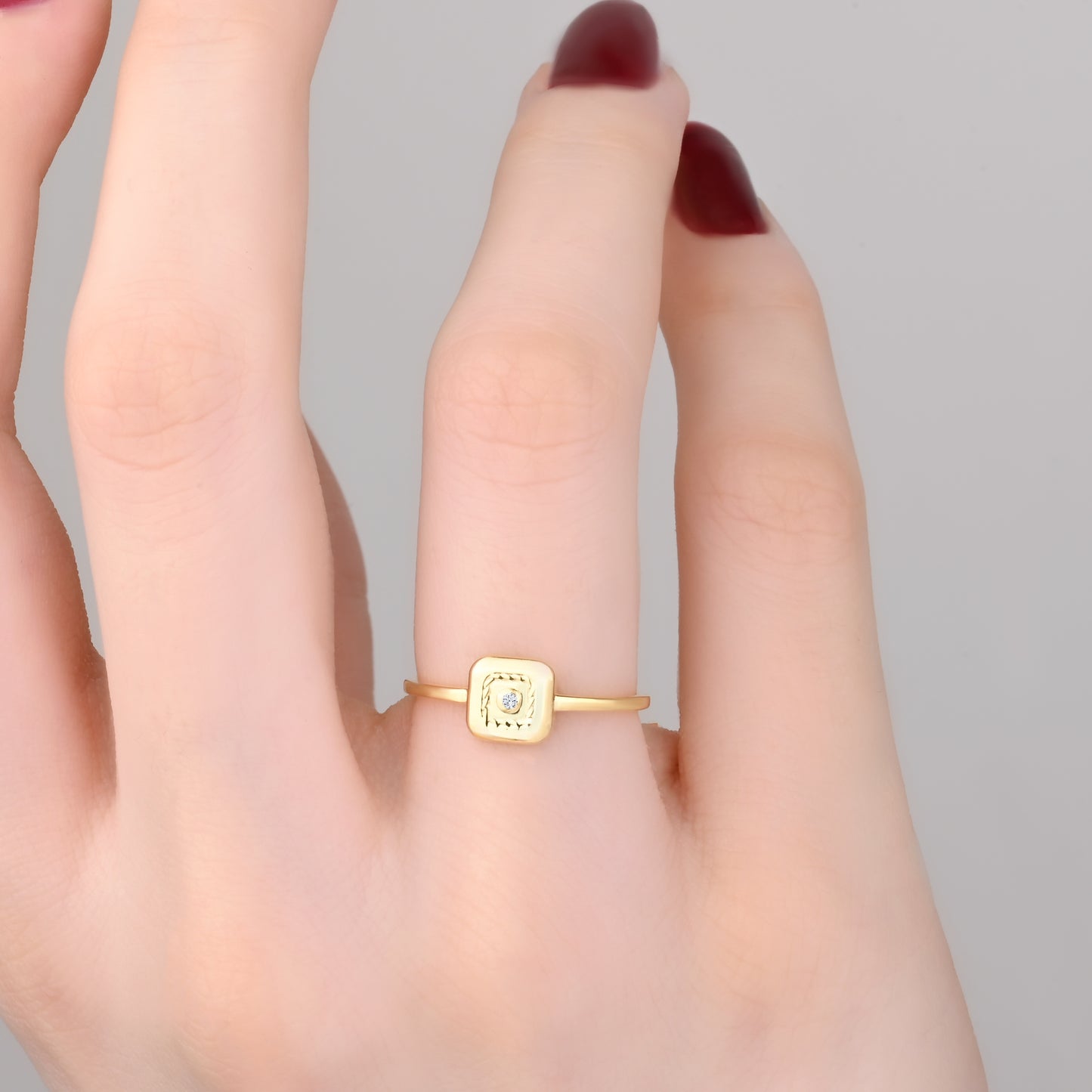 14K Yellow Gold Square Cubic Zirconia Accent Signet Ring