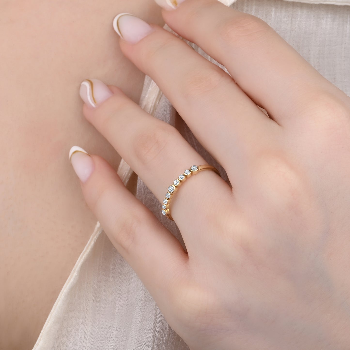 Half CZ Band Ring in 14K Gold