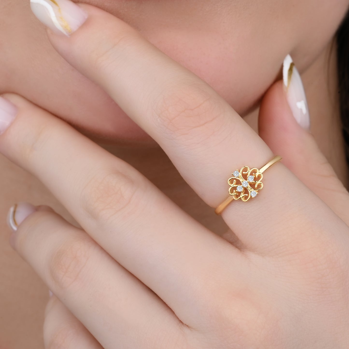 Floral CZ Ring in 14K Gold