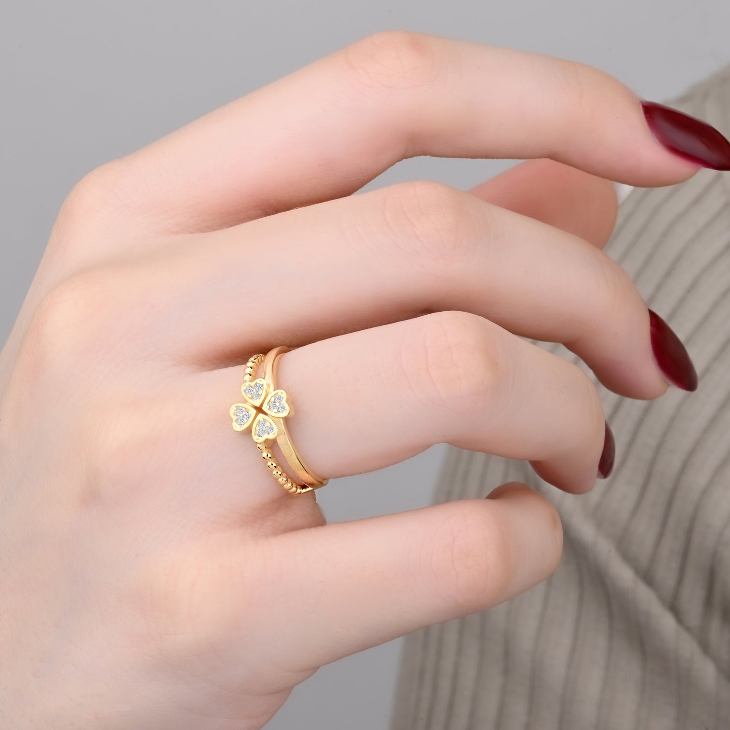 Floral CZ Accented Ring in 14K Gold