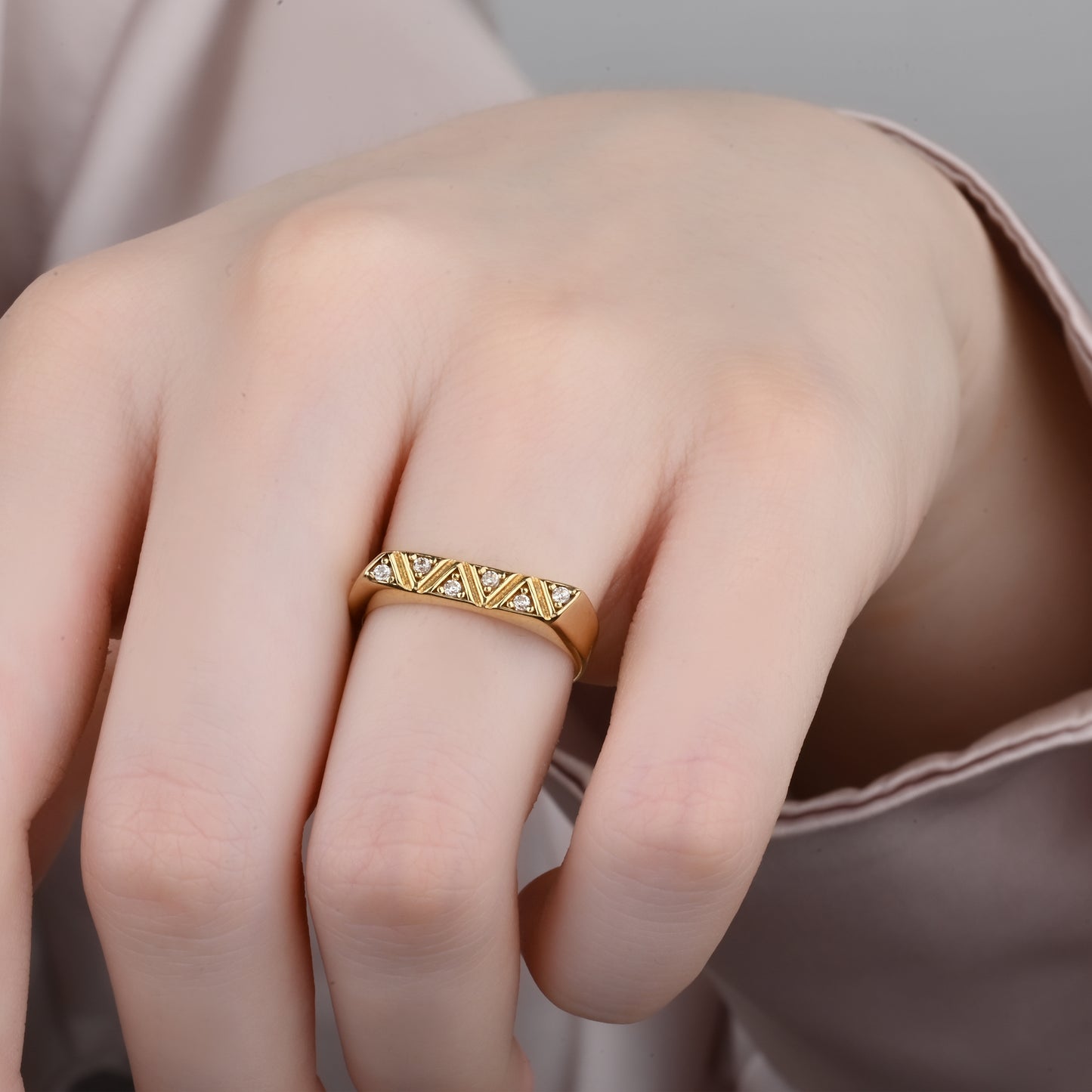 Triangle CZ Ring in 14K Gold
