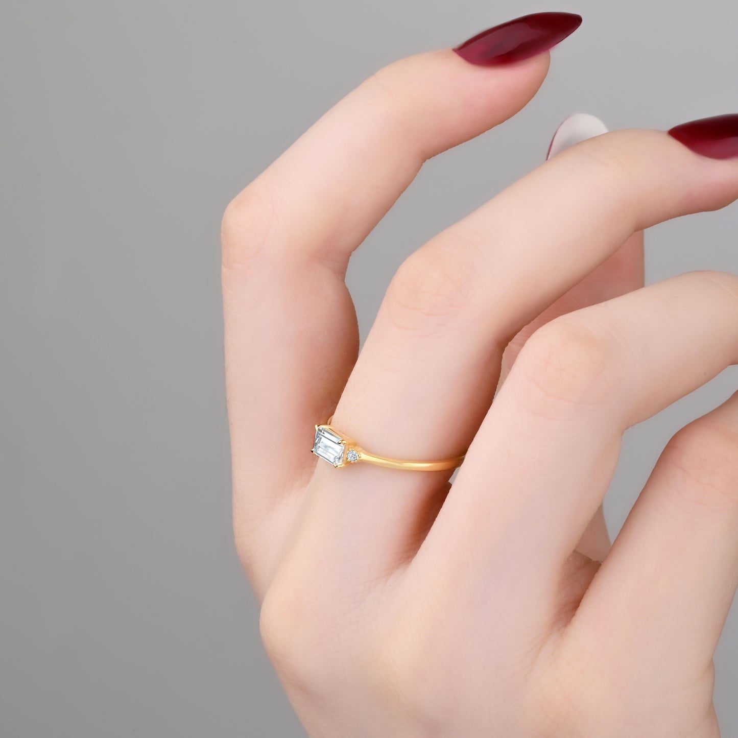 Solitaire CZ Accent Ring in 14K Gold