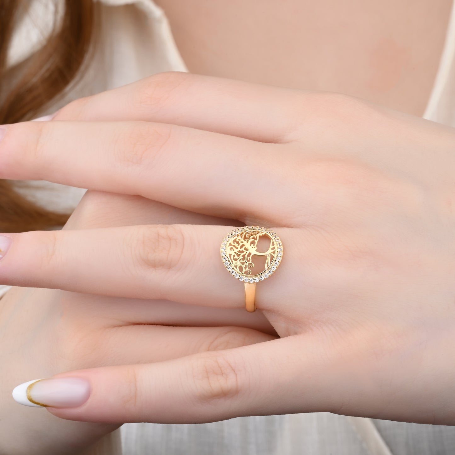 Tree of Life CZ-Encrusted 14K Gold Ring