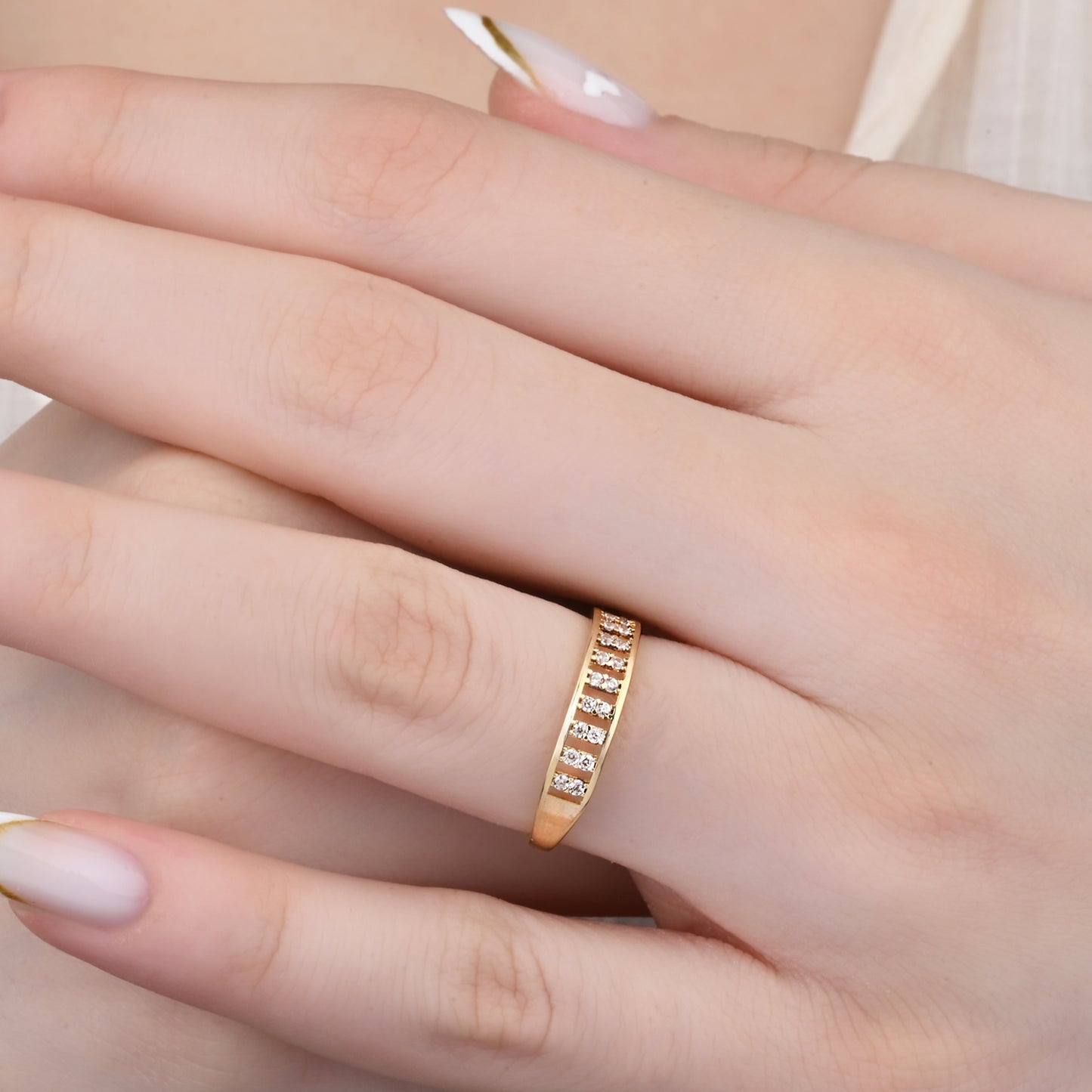 Rail CZ Band 14K Gold Ring
