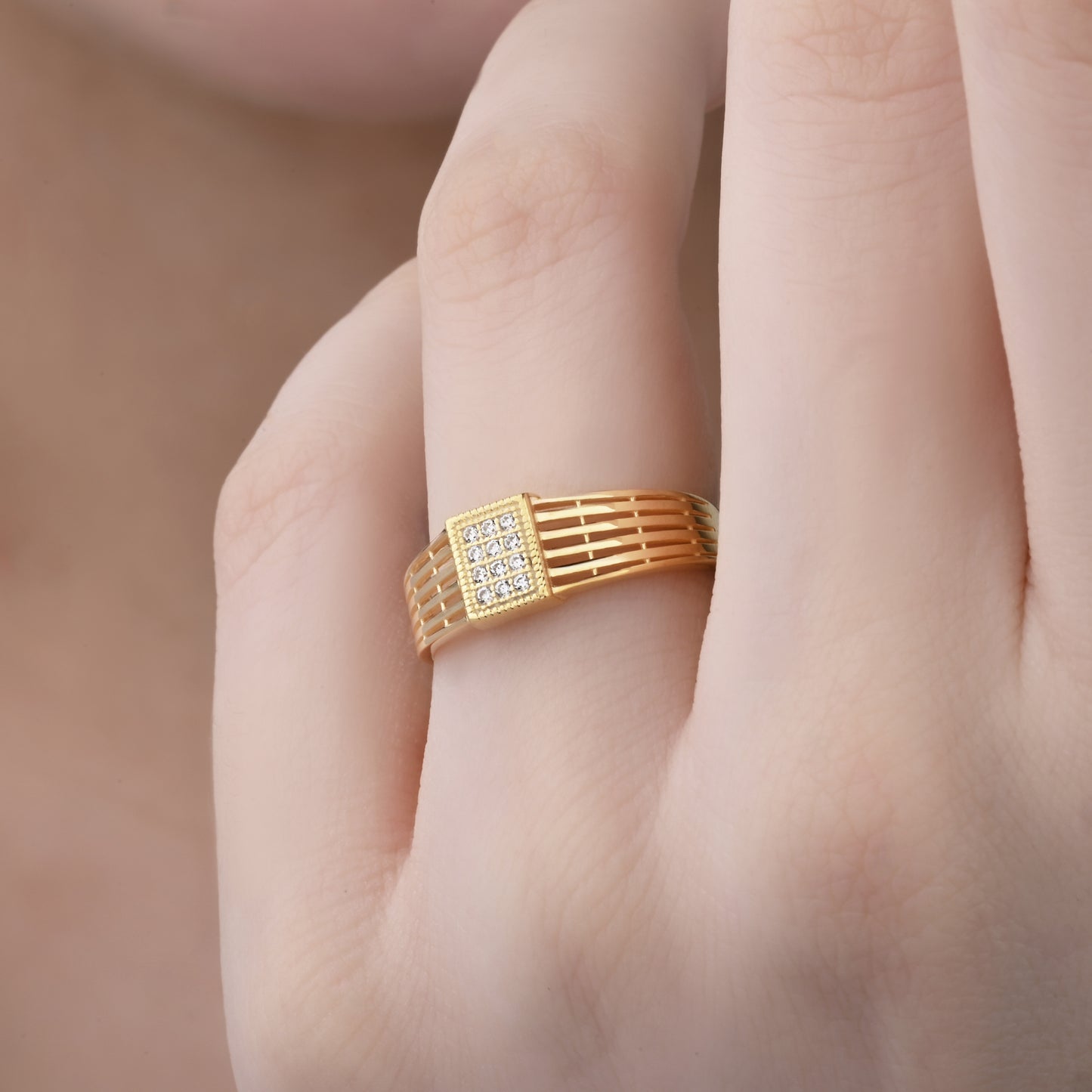 Vintage Rope CZ Ring in 14K Gold