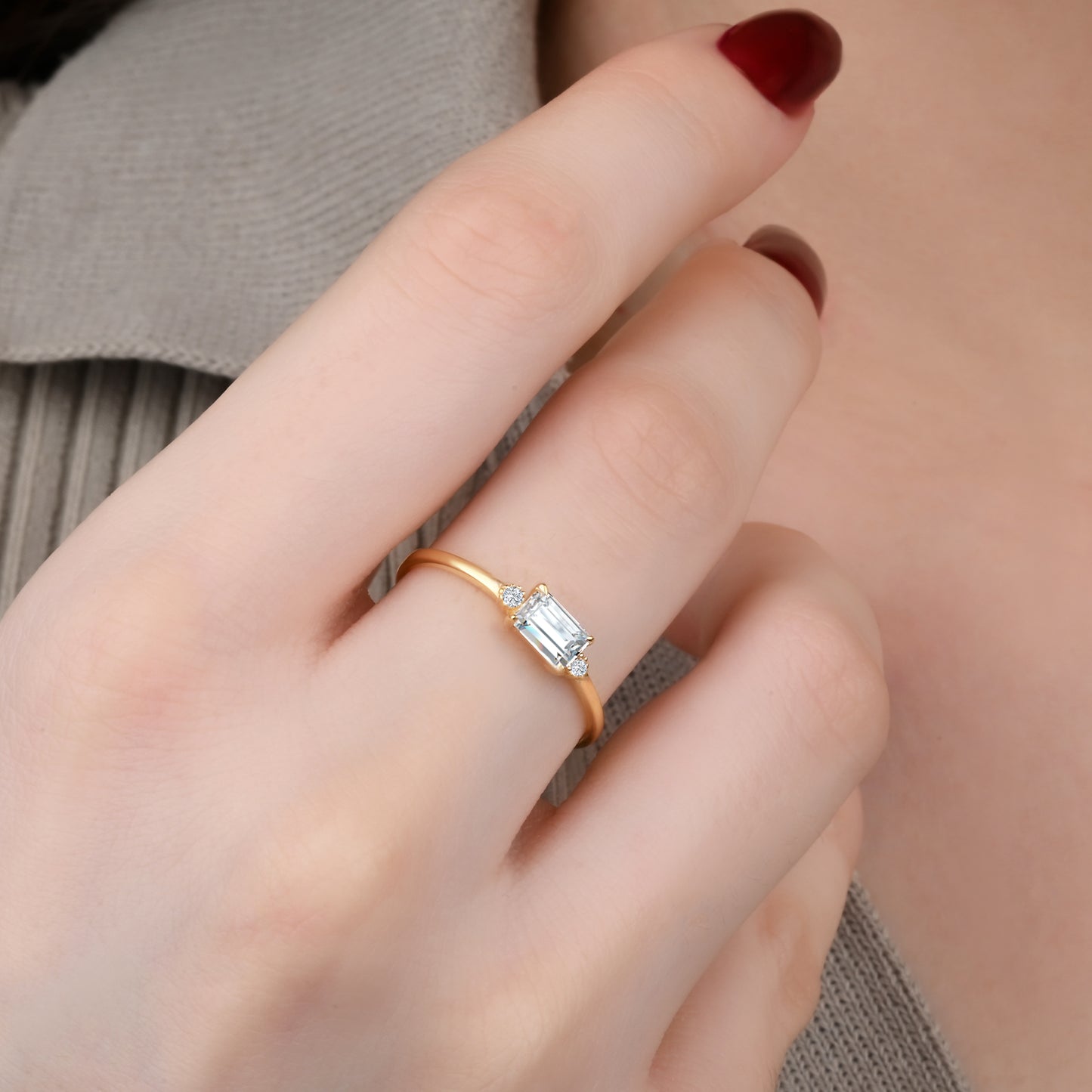 Solitaire CZ Accent Ring in 14K Gold