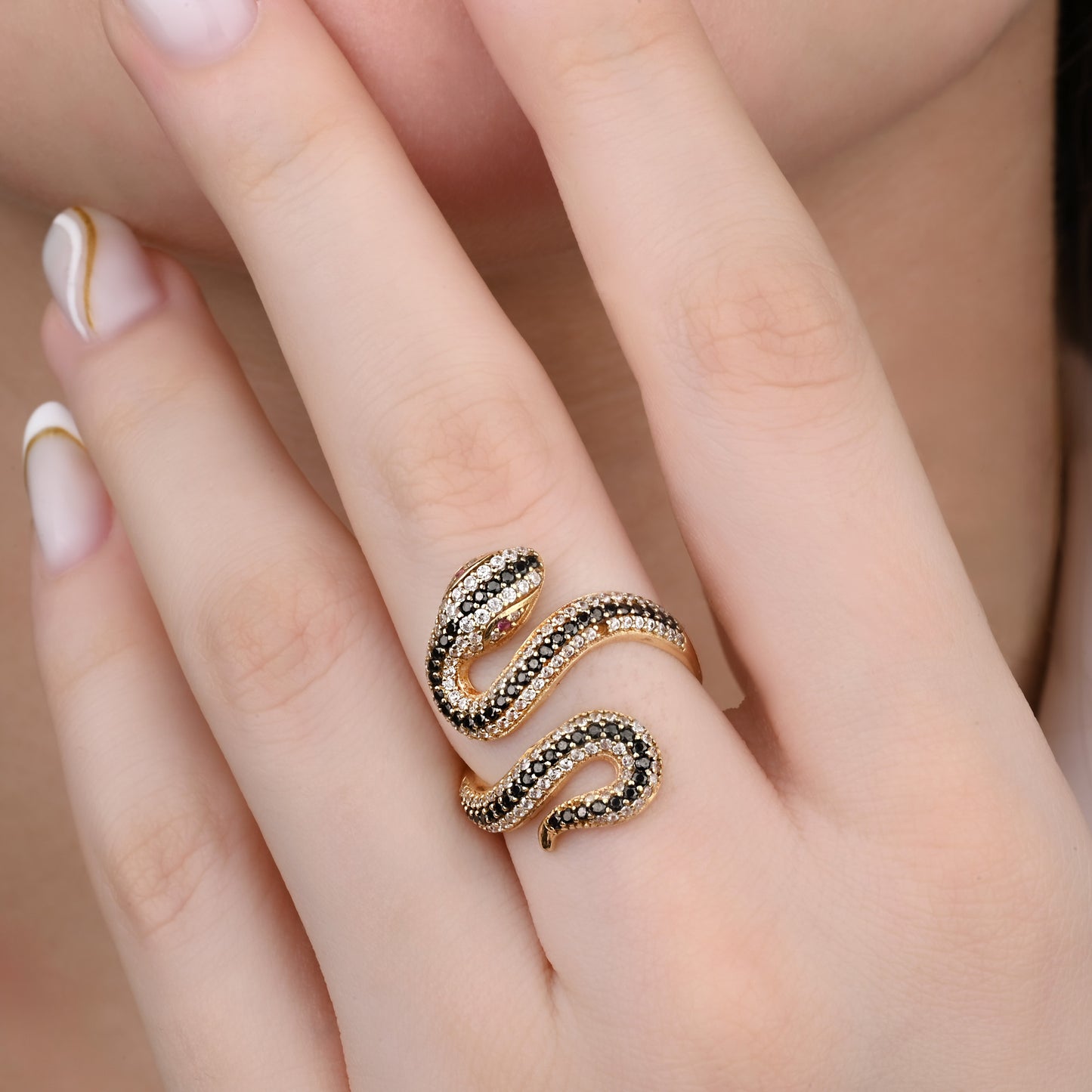 Serpentine Snake Pave CZ Ring in 14K Gold