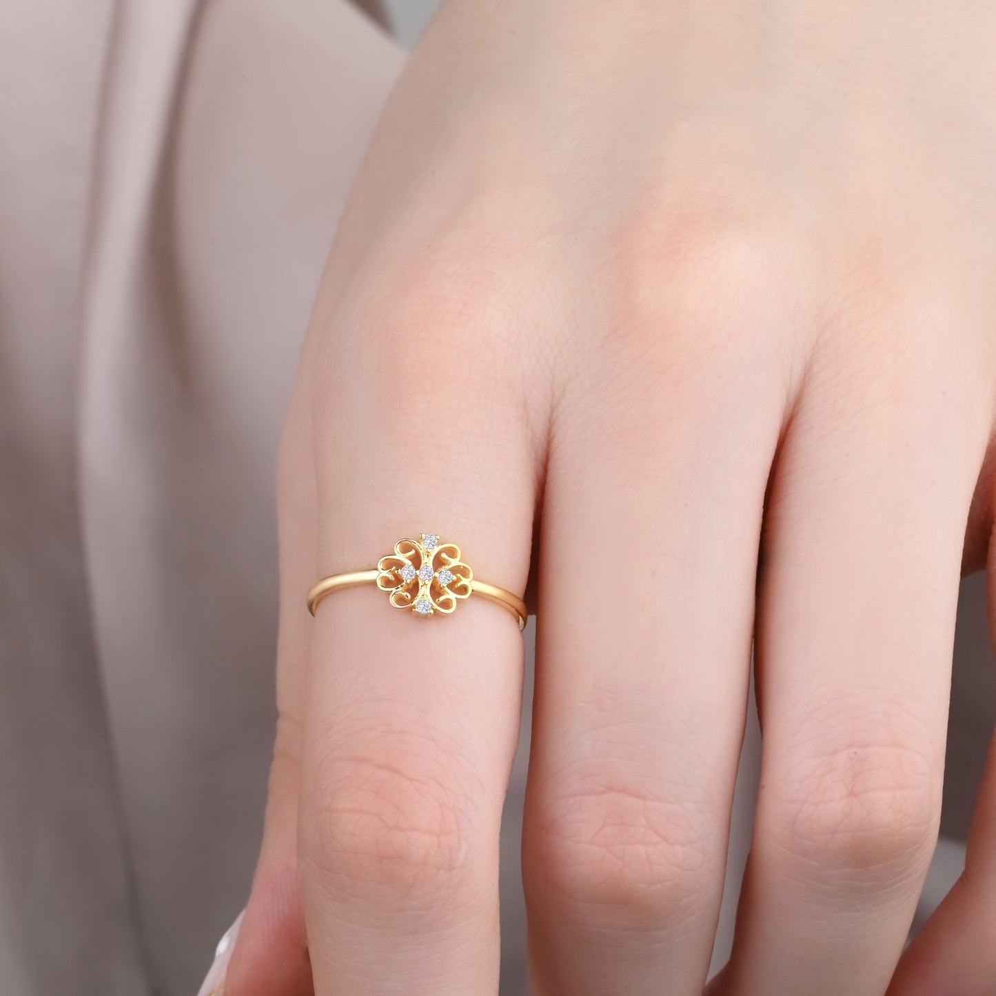 Floral CZ Ring in 14K Gold