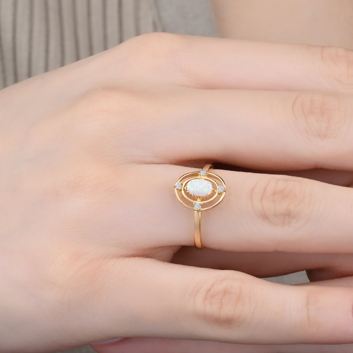 CZ Halo Opal 14K Gold Ring