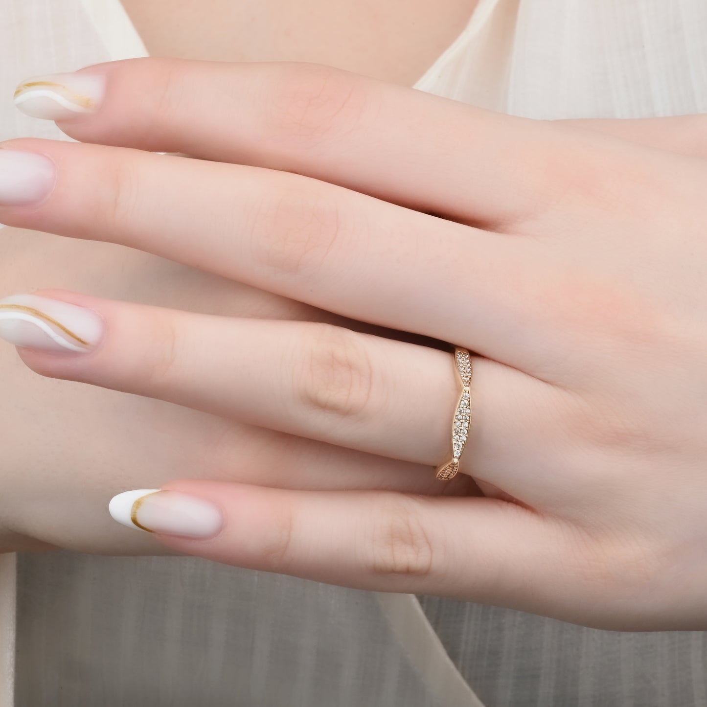 14K Yellow Gold Pavé Zirconia V-Contour Ring