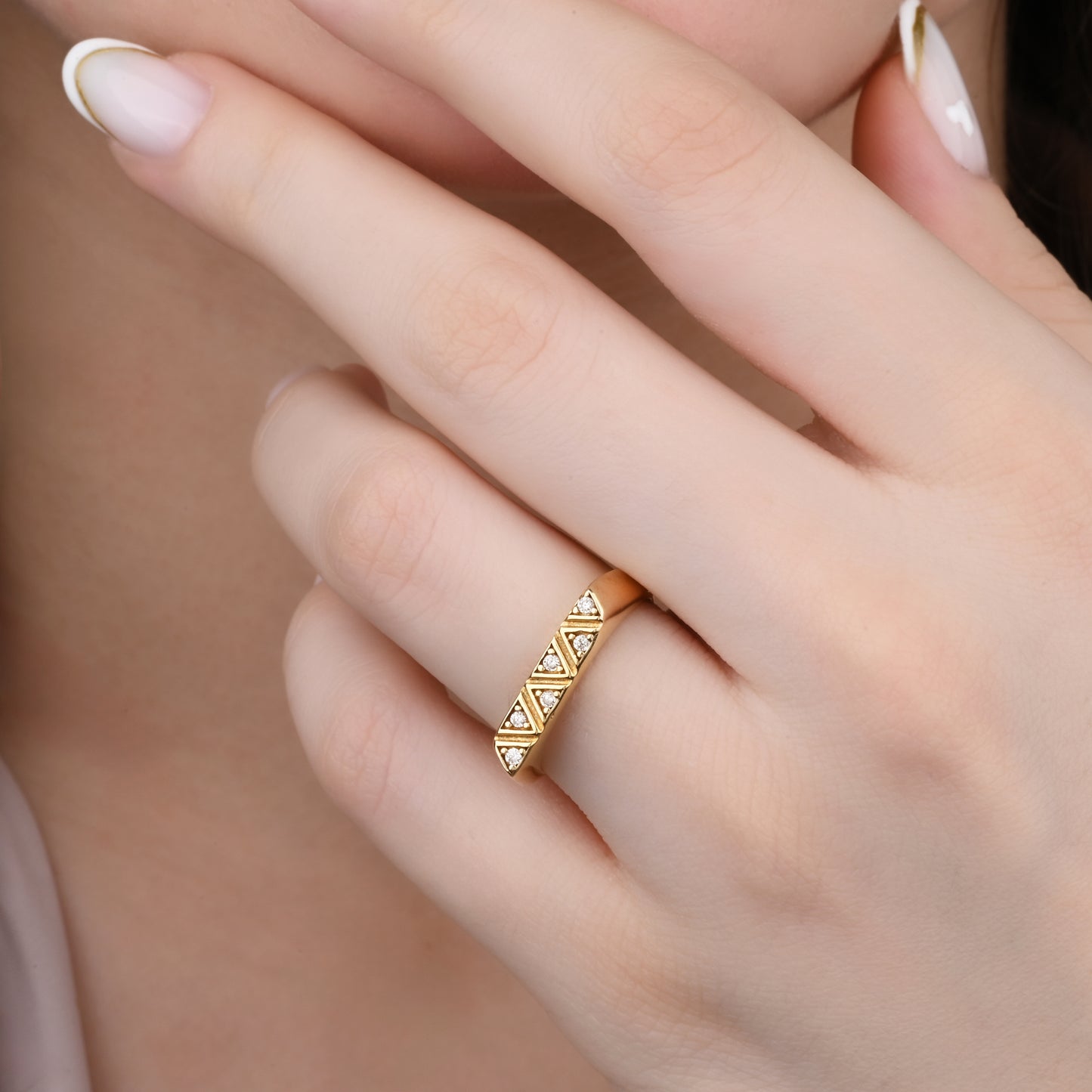Triangle CZ Ring in 14K Gold