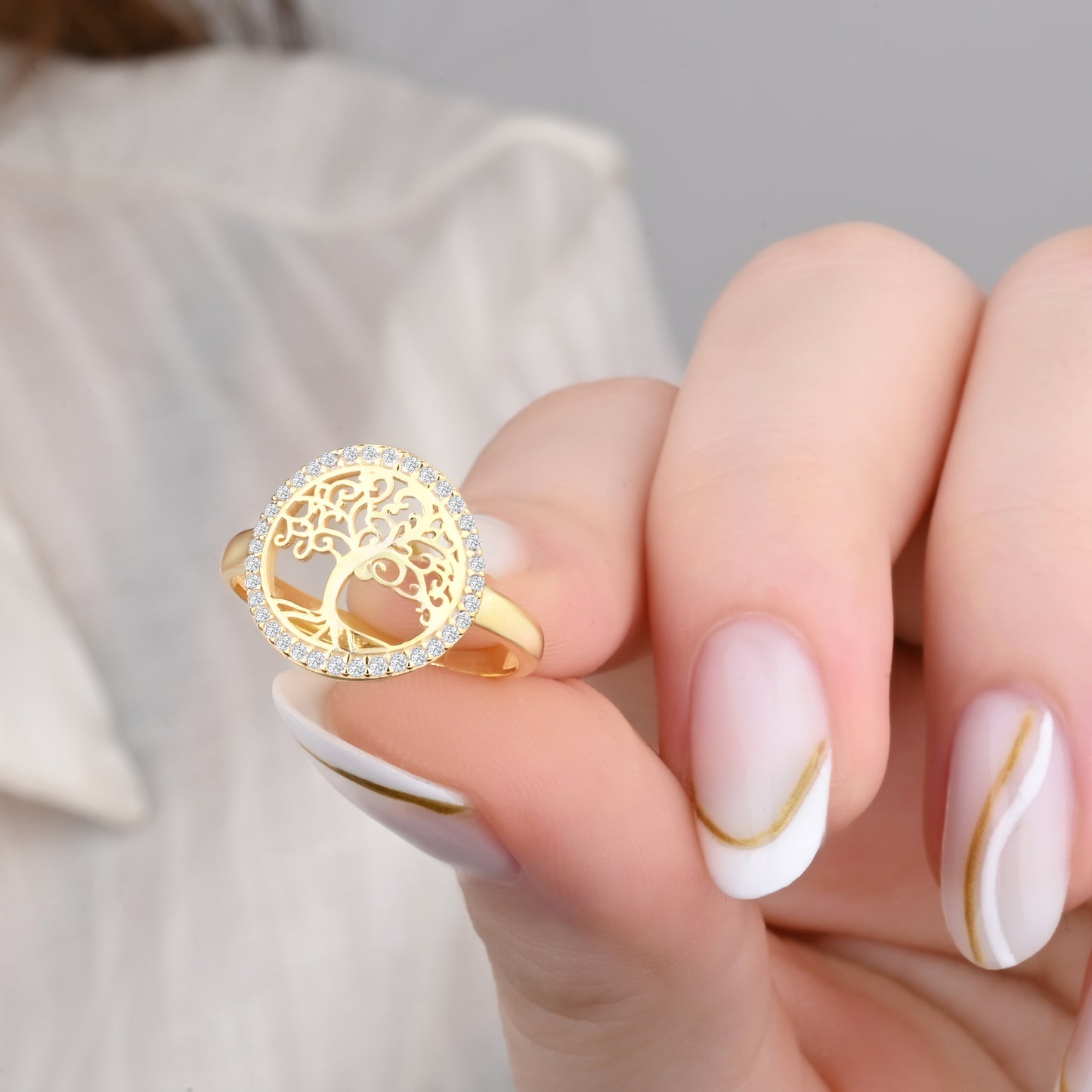 Tree of Life CZ-Encrusted 14K Gold Ring