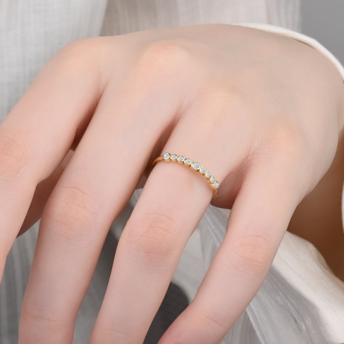 Half CZ Band Ring in 14K Gold
