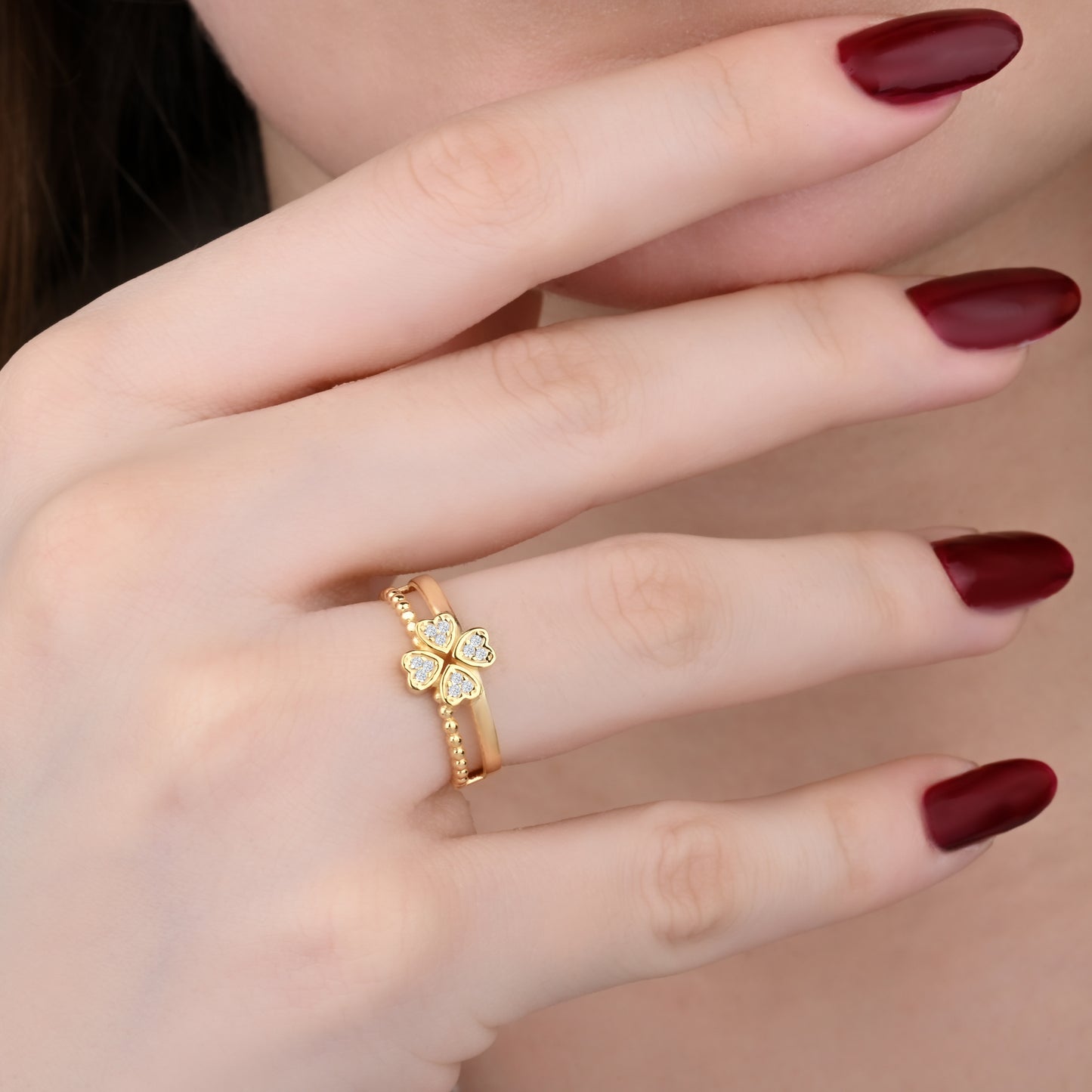 Floral CZ Accented Ring in 14K Gold
