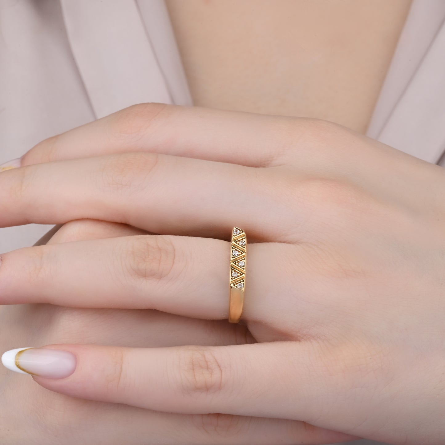 Triangle CZ Ring in 14K Gold