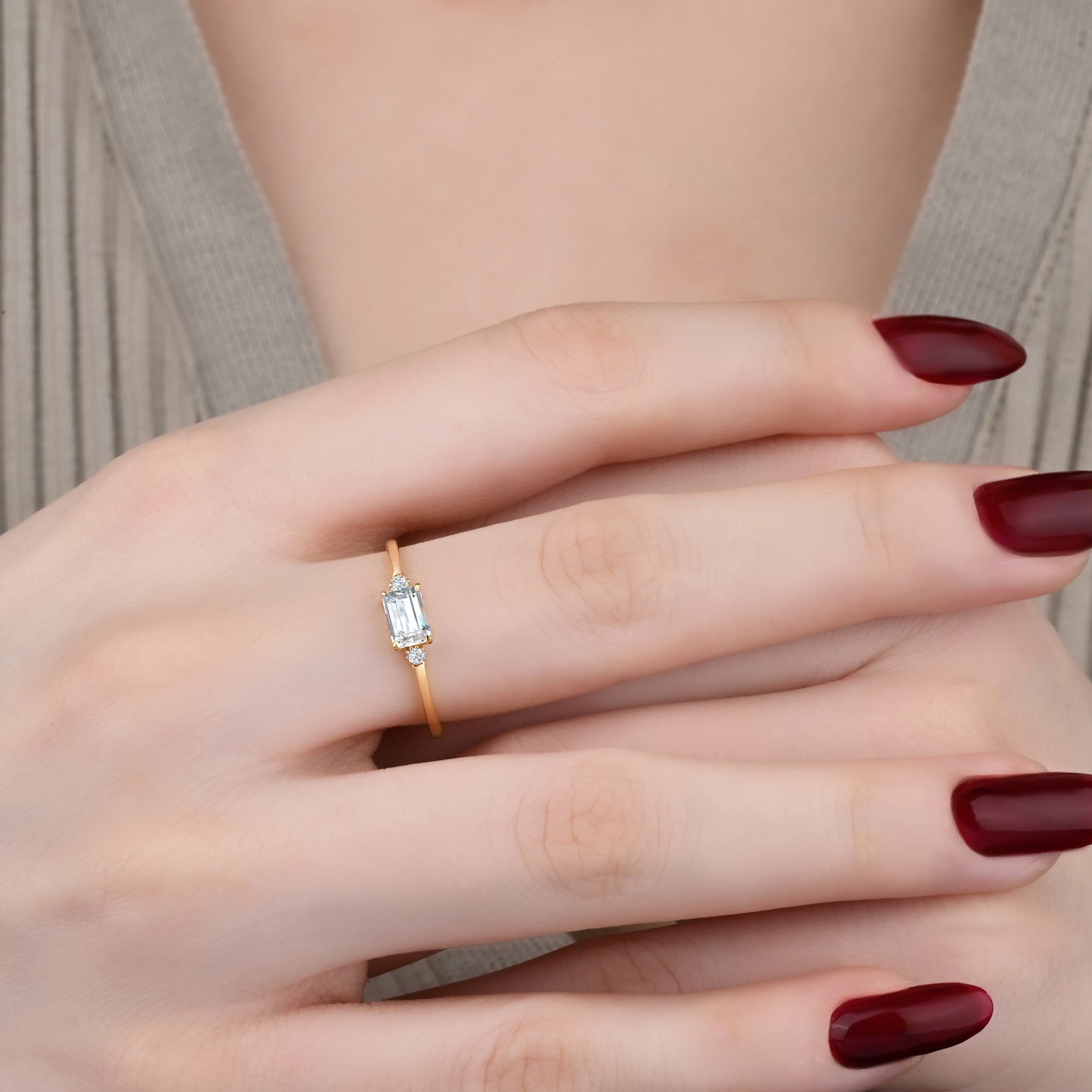 Solitaire CZ Accent Ring in 14K Gold