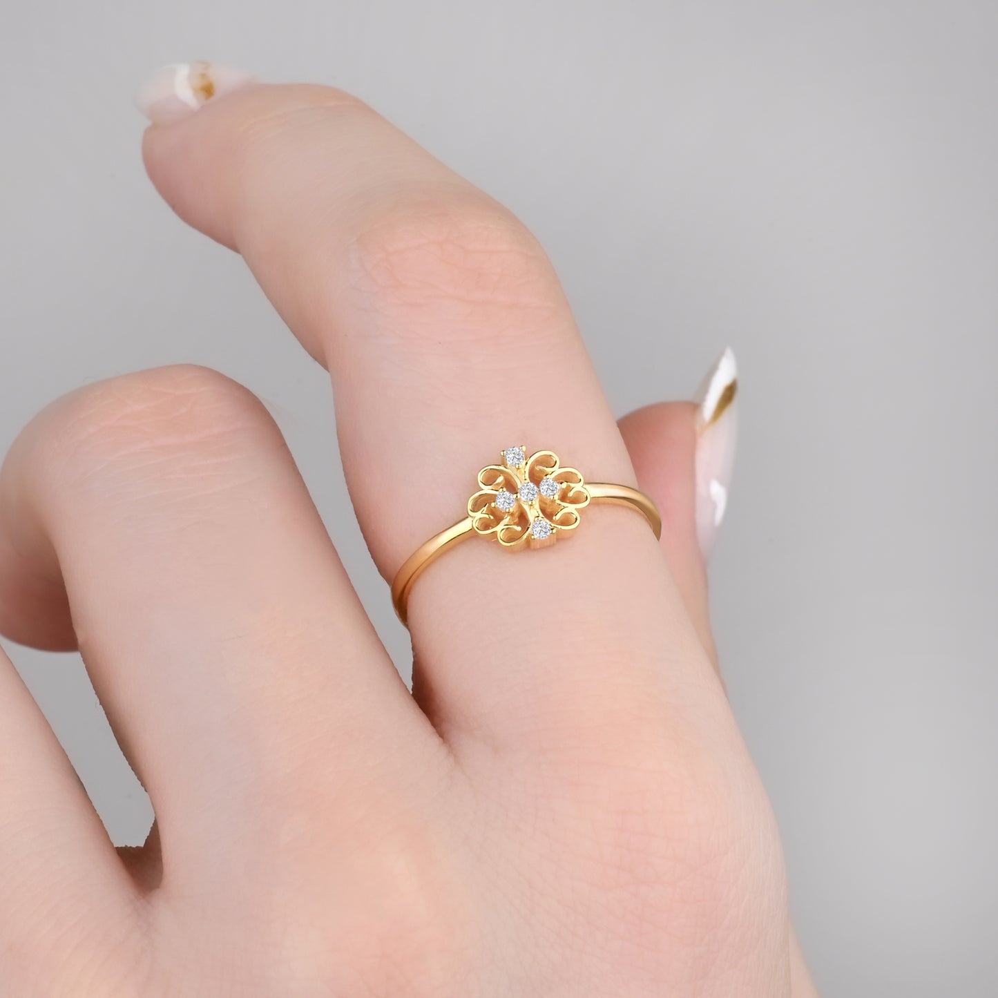 Floral CZ Ring in 14K Gold