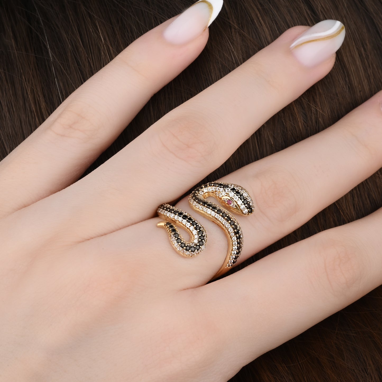 Serpentine Snake Pave CZ Ring in 14K Gold