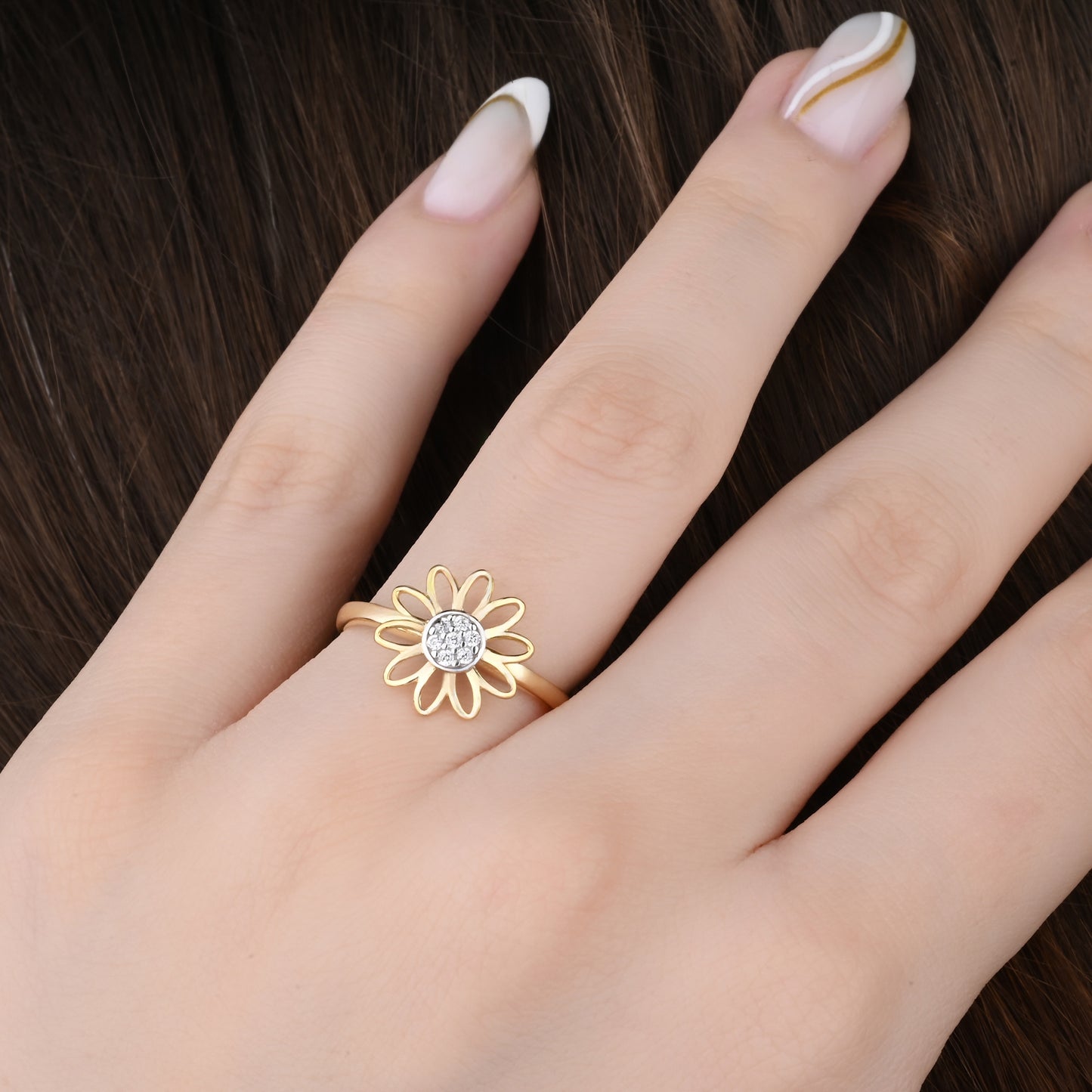 Floral CZ Accent Ring in 14K Gold