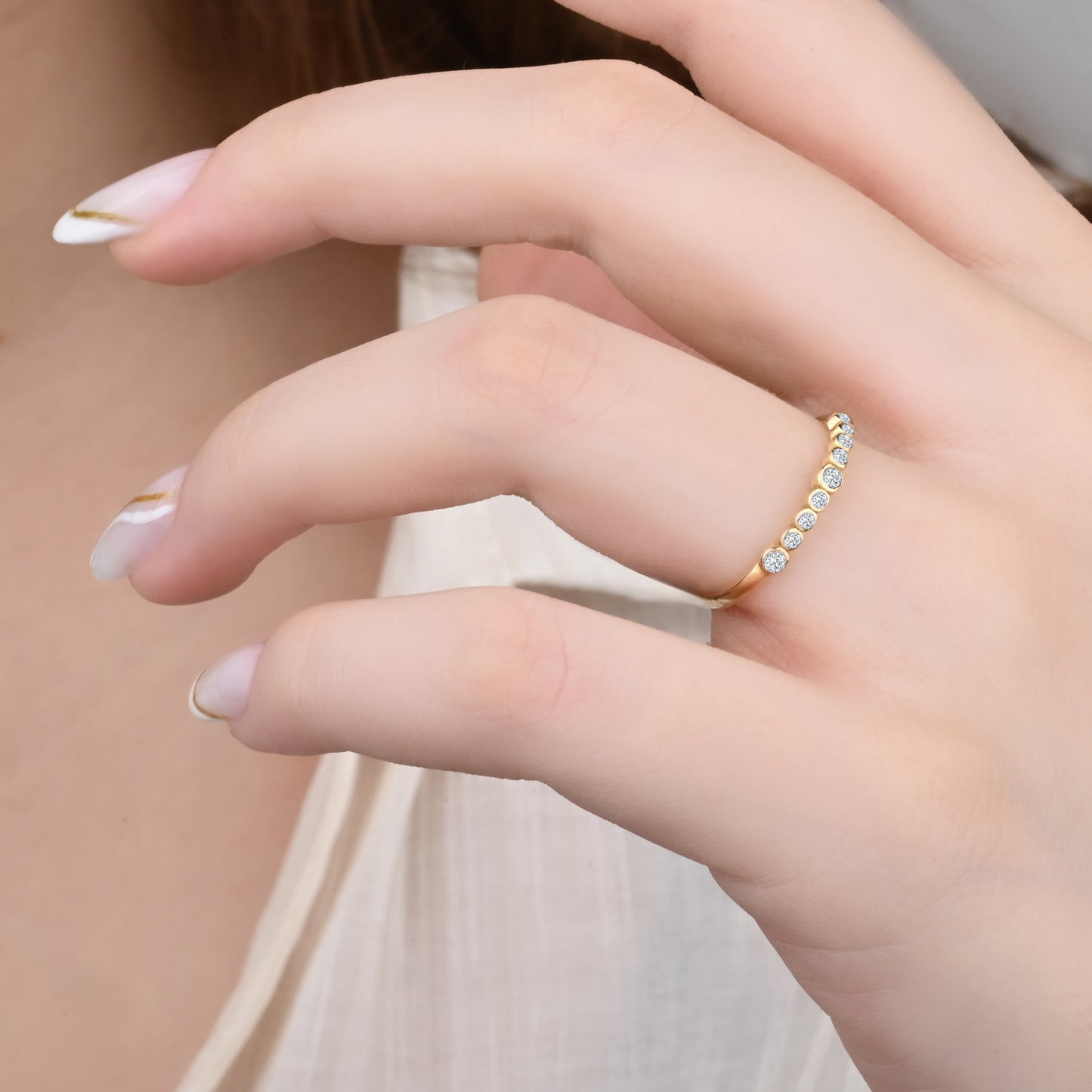 Half CZ Band Ring in 14K Gold