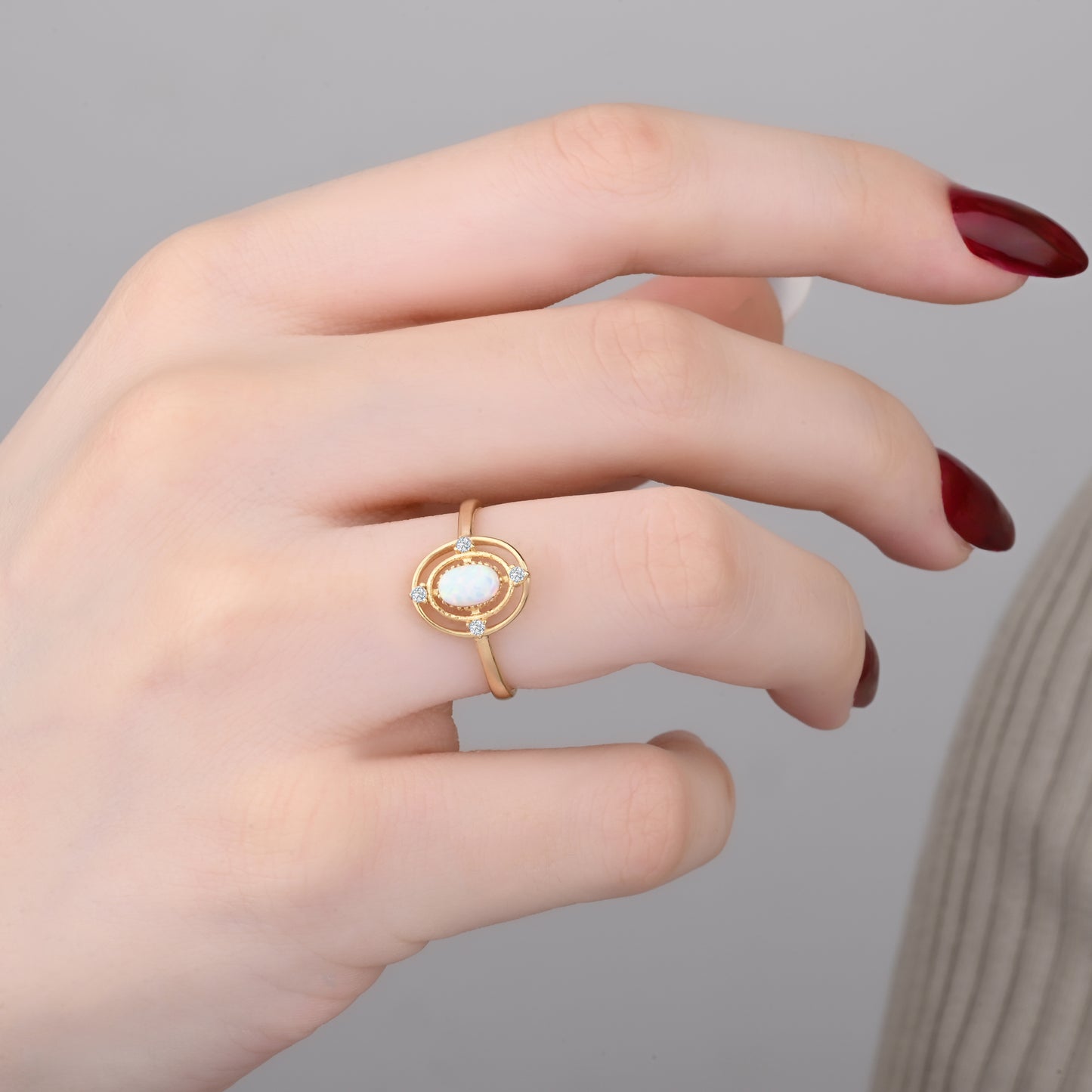 CZ Halo Opal 14K Gold Ring