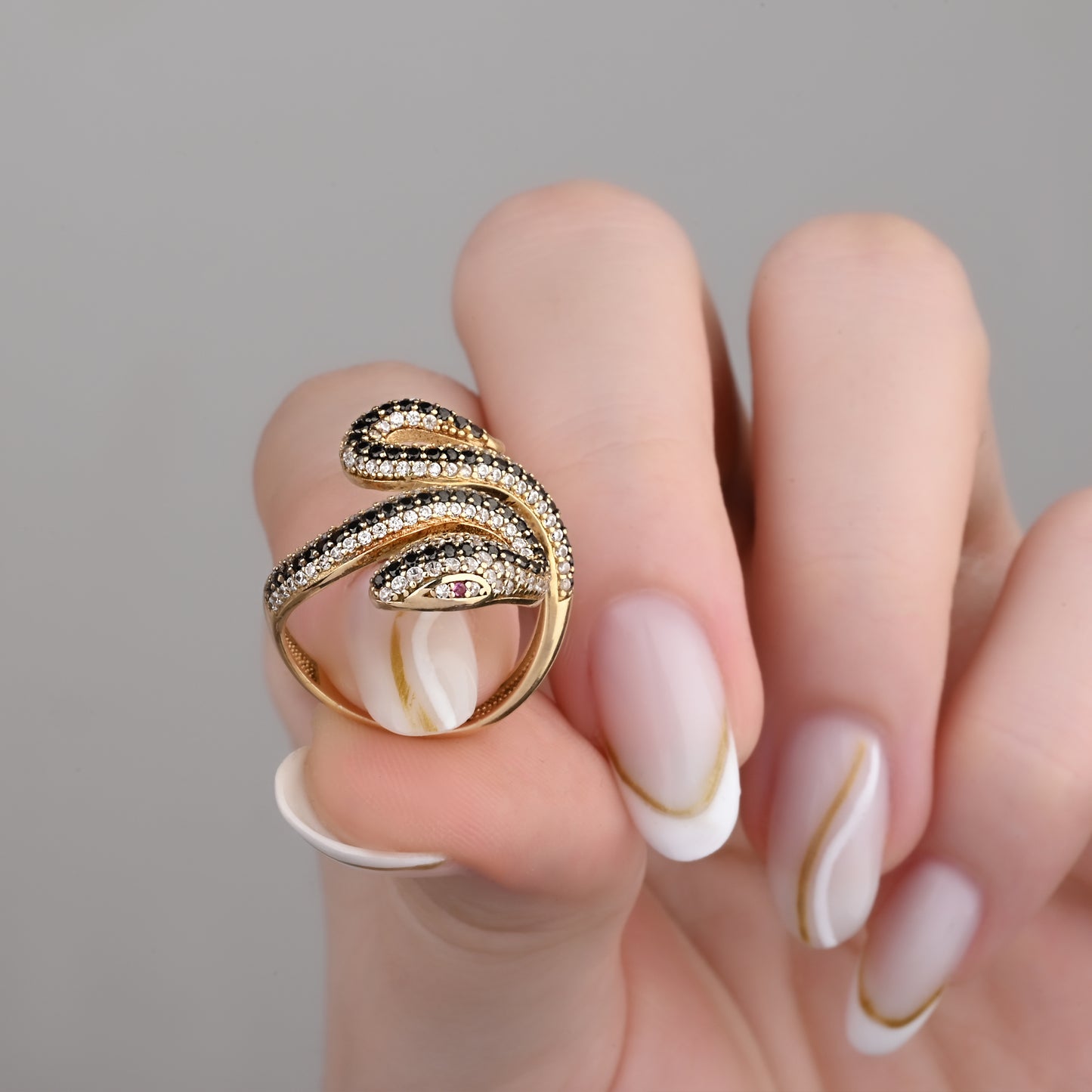 Serpentine Snake Pave CZ Ring in 14K Gold