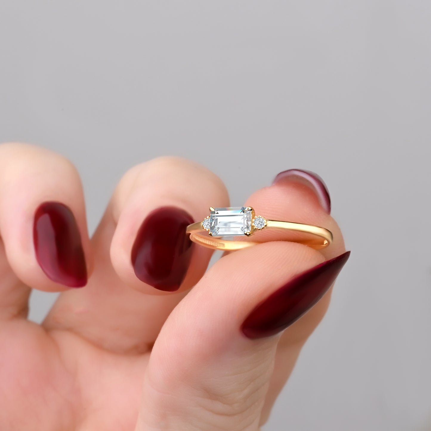 Solitaire CZ Accent Ring in 14K Gold