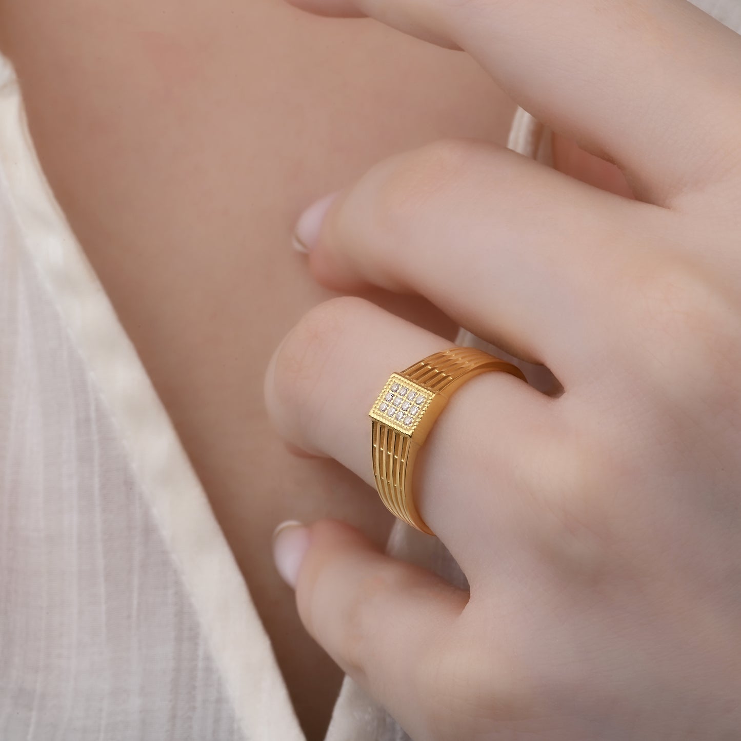 Vintage Rope CZ Ring in 14K Gold