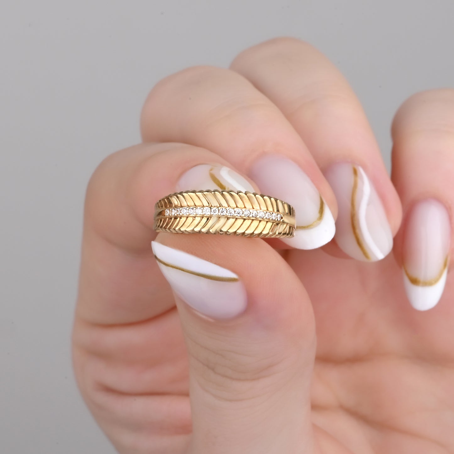Textured Band CZ Ring in 14K Gold