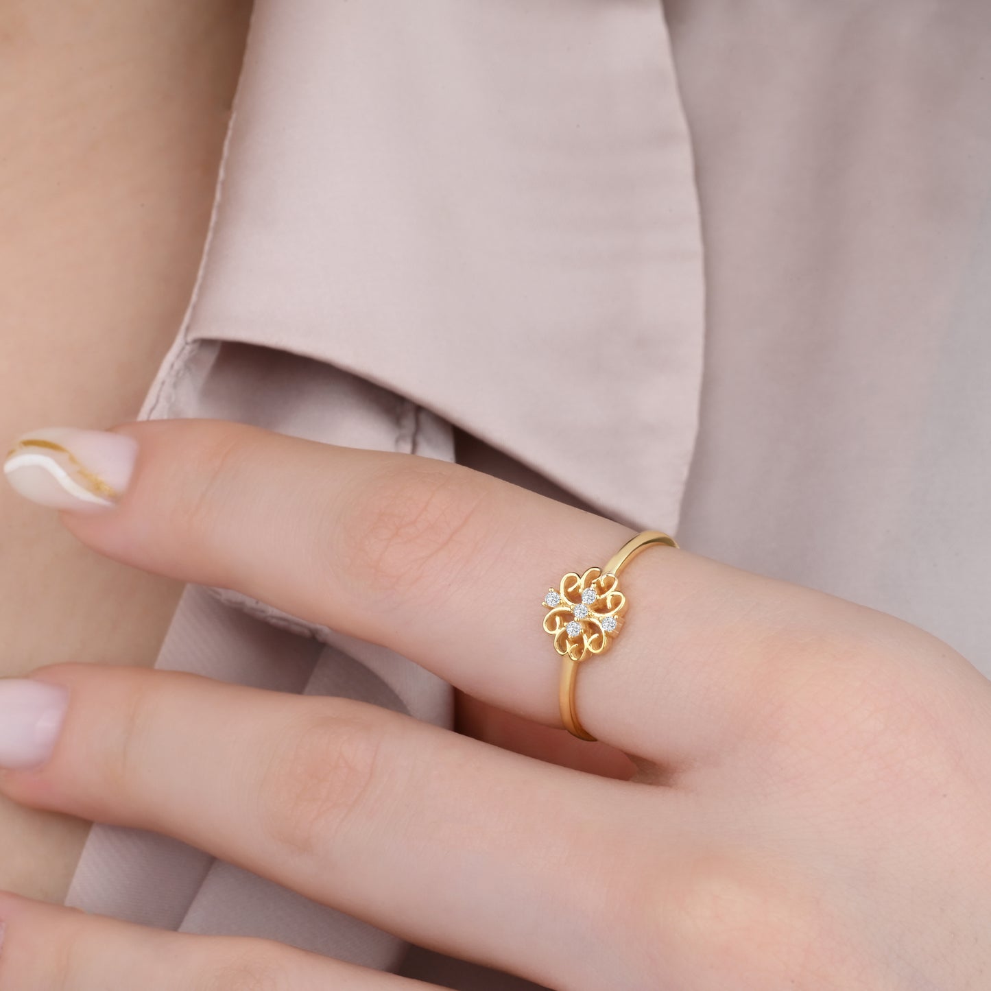 Floral CZ Ring in 14K Gold