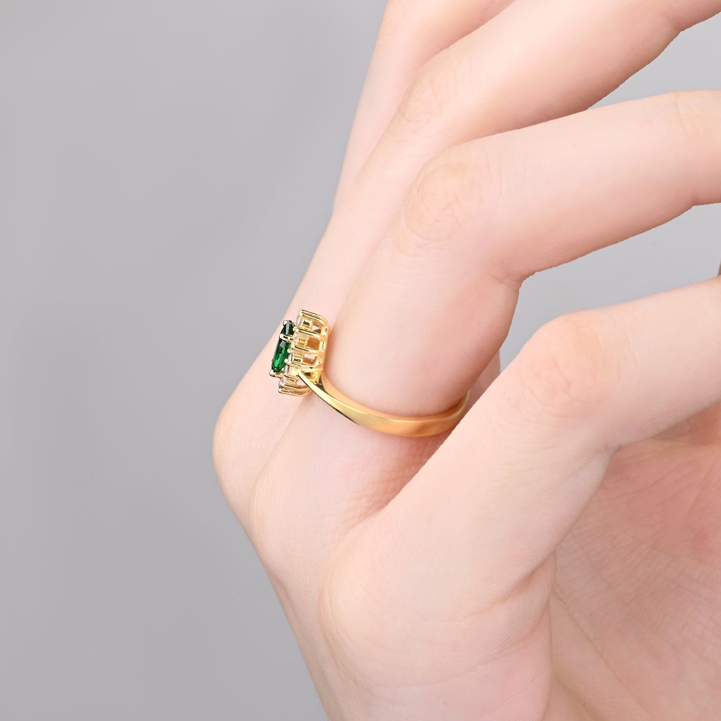 Marquise Emerald Halo CZ Ring in 14K Gold