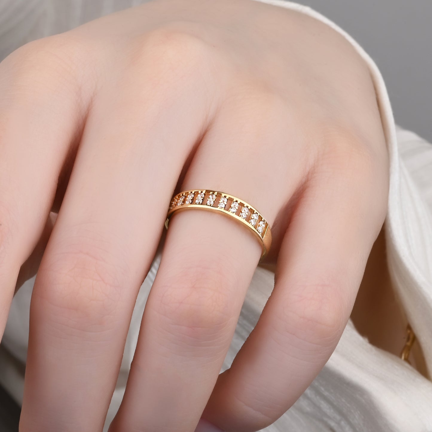 Rail CZ Band 14K Gold Ring