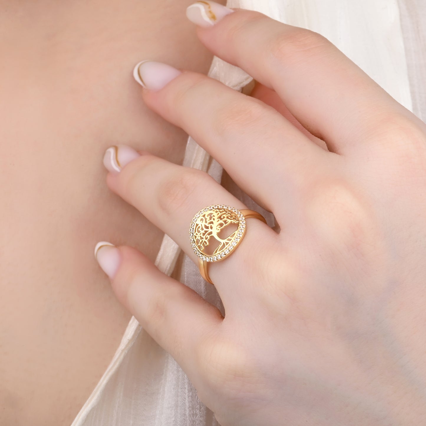 Tree of Life CZ-Encrusted 14K Gold Ring
