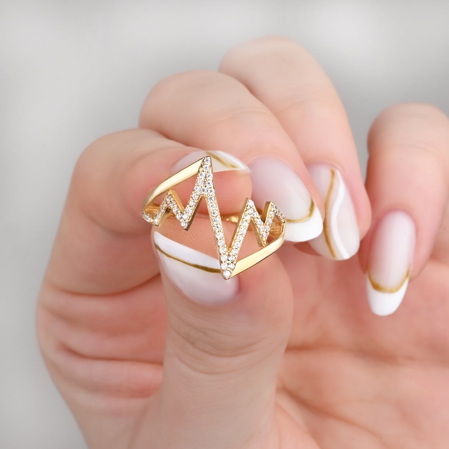 Heartbeat CZ-Accented Ring in 14K Gold